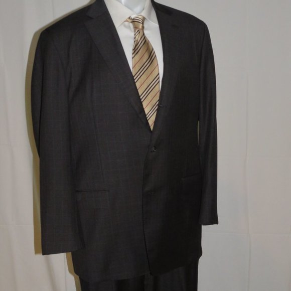 Elevee Custom Made Dark Green-Gray Plaid Three Roll Two Suit 44L - Picture 7 of 12
